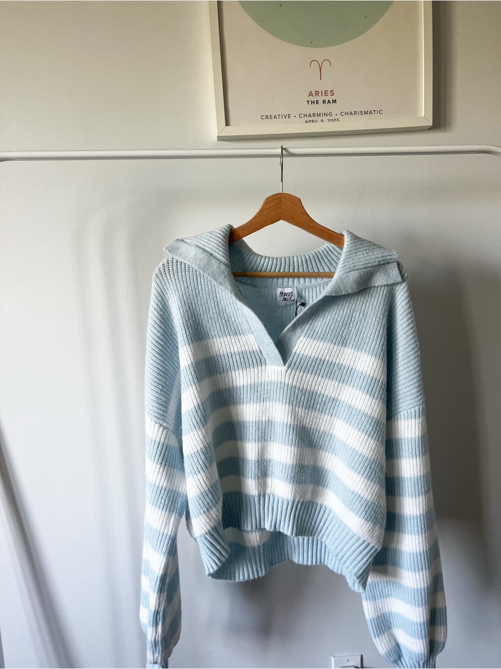 Princess Polly Light Blue & White Striped Women's Knit Sweater